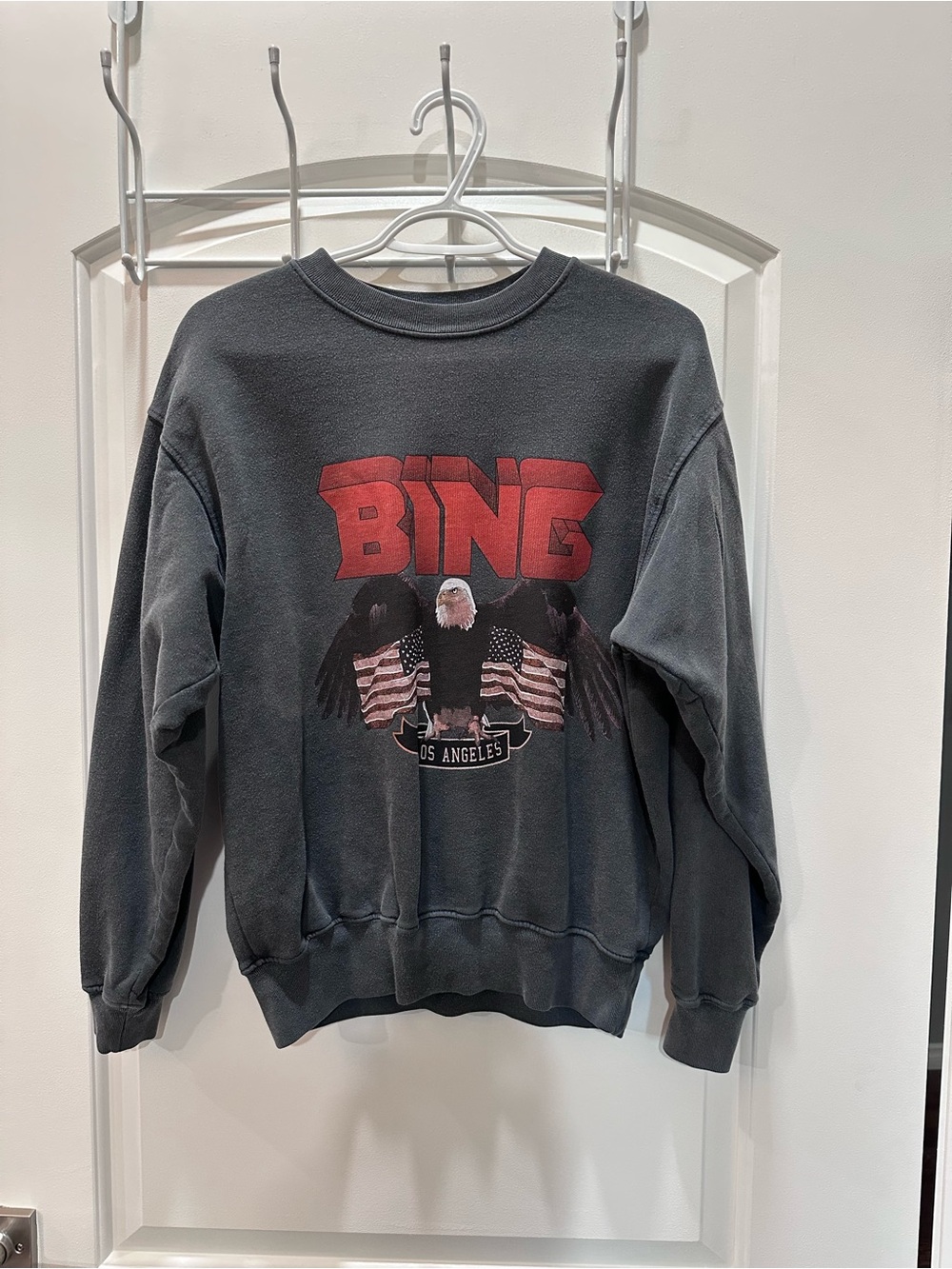 SALE** Anine Bing Charcoal Crewneck with Red Logo and Eagle Graphic - Picture 2 of 7